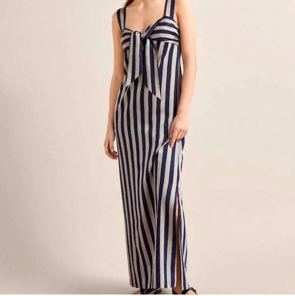 Massimo Dutti Linen-Blend Stripe Maxi Dress Women’s Size 4 Nautical Vacation